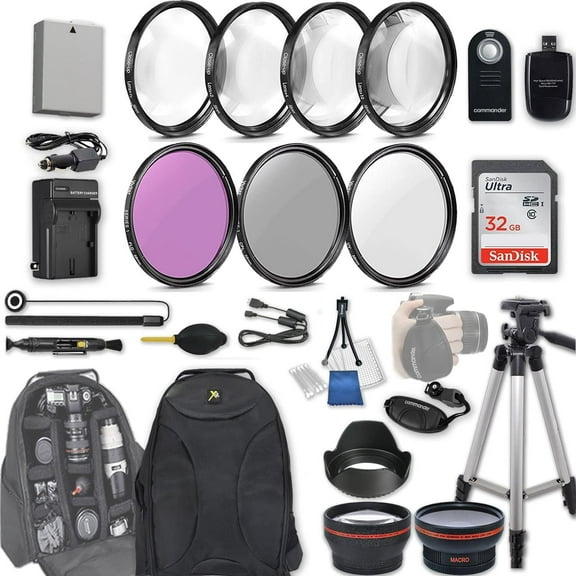 58mm 28 Pc Accessory Kit for Canon EOS Rebel T3i, T5i, 300D, 700D DSLRs with 0.43x Wide Angle Lens, 2.2X Telephoto Lens, 32GB SD, Filter & Macro Kits, Backpack Case, and More