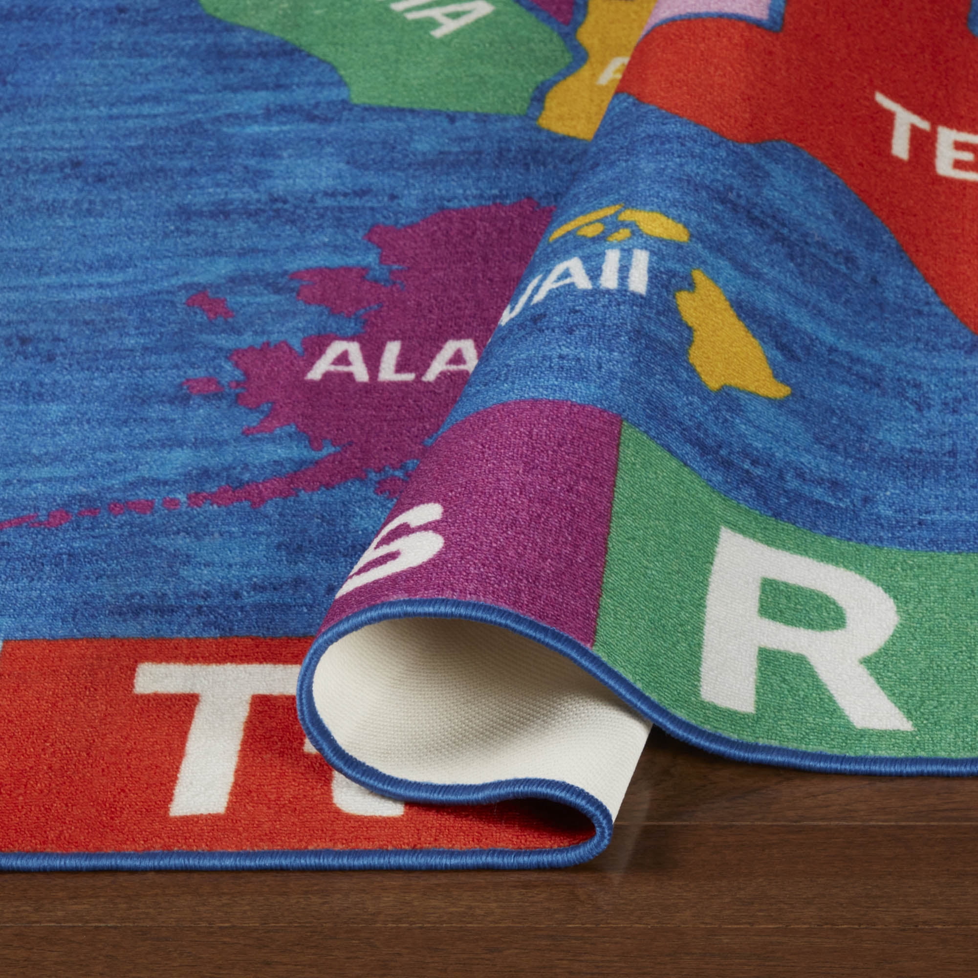 Eric Carle Elementary USA Map Kids Machine Washable Area Rug Blue/Red, 35"x51"