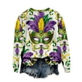 thumbnail image 4 of Uootdi Mardi Gras Long Sleeve Shirts for Women Crew Neck Carnival Casual Loose Sweatshirts Mask Graphic Holiday Blouse Outfit Gift, 4 of 6