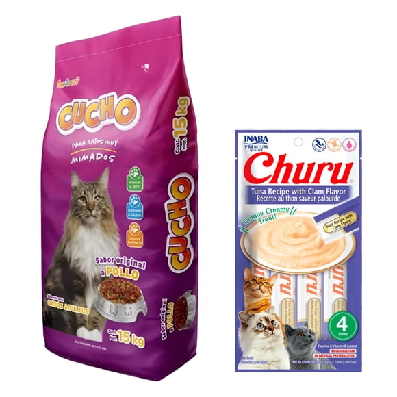 Cucho 15 Kg + Churu Atún con Almeja Sobre con 4 Tubos de 14 g