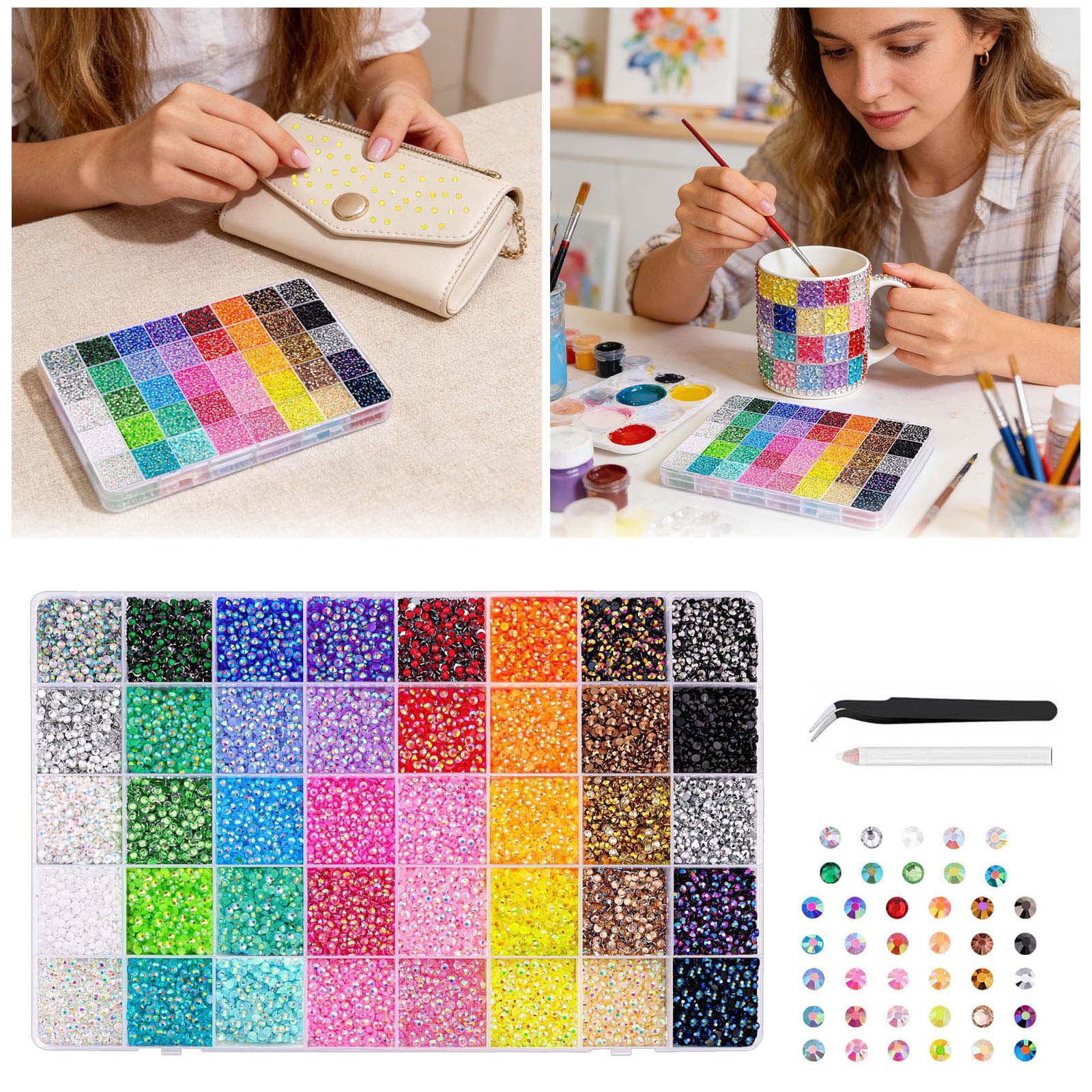 40-Grid Sparkling Resin Diamond Art Kit 40000Pcs Colorful Rhinestone Gem Painting Set with Glue Pen & Tweezers DIY Craft for Adults