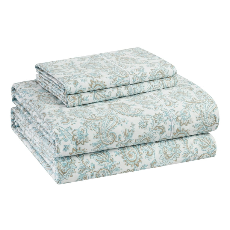 Better Homes & Gardens 400 Thread Count Hygro Cotton Bed Sheet Set, Queen,  Aqua Paisley