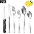 thumbnail image 2 of 6 piezas de cubiertos con cuchillo para carne, cubiertos de acero inoxidable para el hogar, cocina, restaurante, vajilla cuadrada moderna, utensilios de comedor, acabado de espejo, apto para lavavaji TUNC Sencillez, 2 of 5