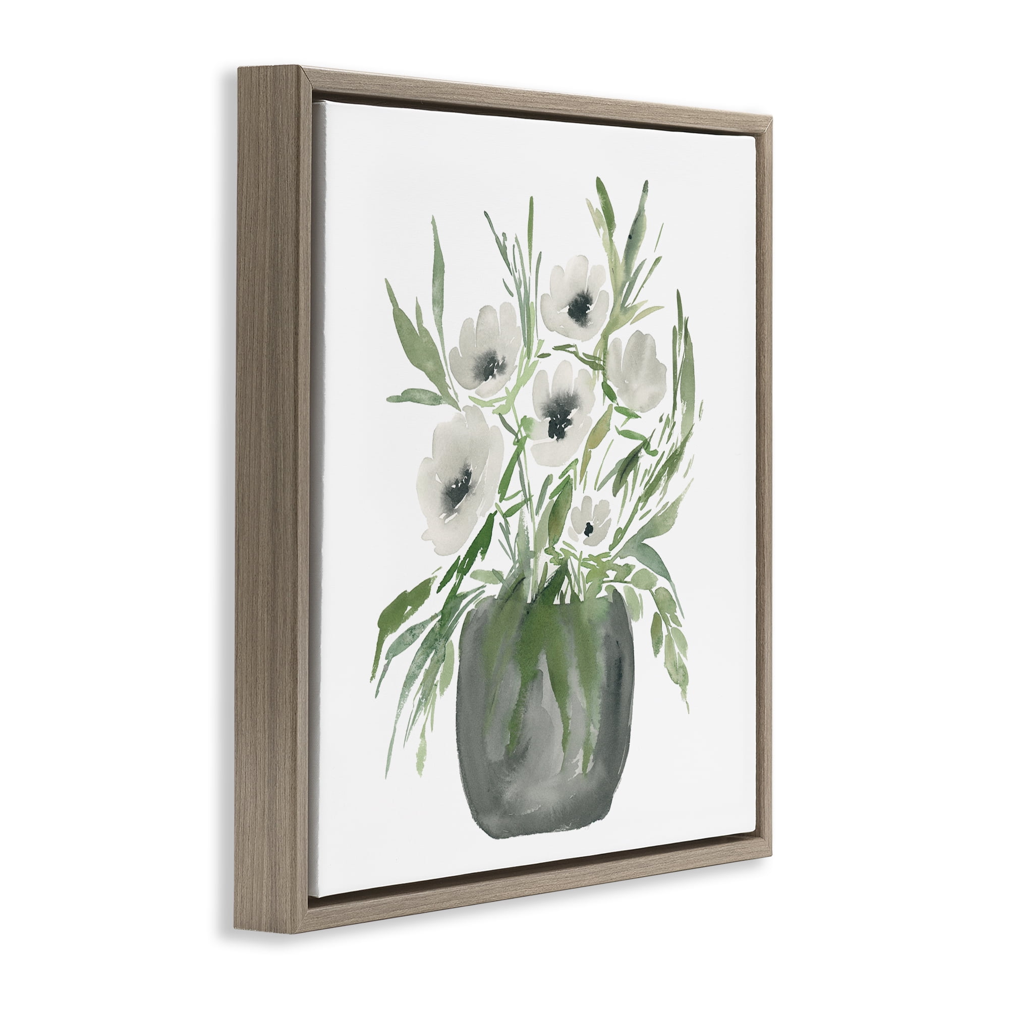 Stupell Industries Soft White Anemones Brown Framed Floater Canvas Wall Art, design by Lucille Price