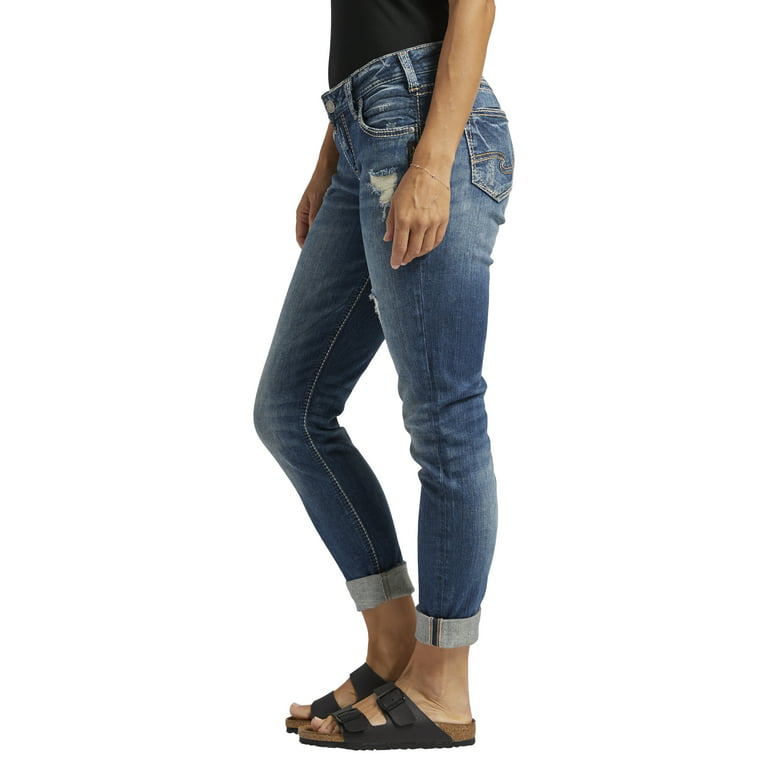 Silver Jeans Co. Women's Girlfriend Mid Rise Skinny Jeans, Waist