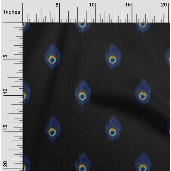 oneOone Georgette Viscose Fabric Peacock Feather Ikat Print Fabric BTY 42 Inch Wide