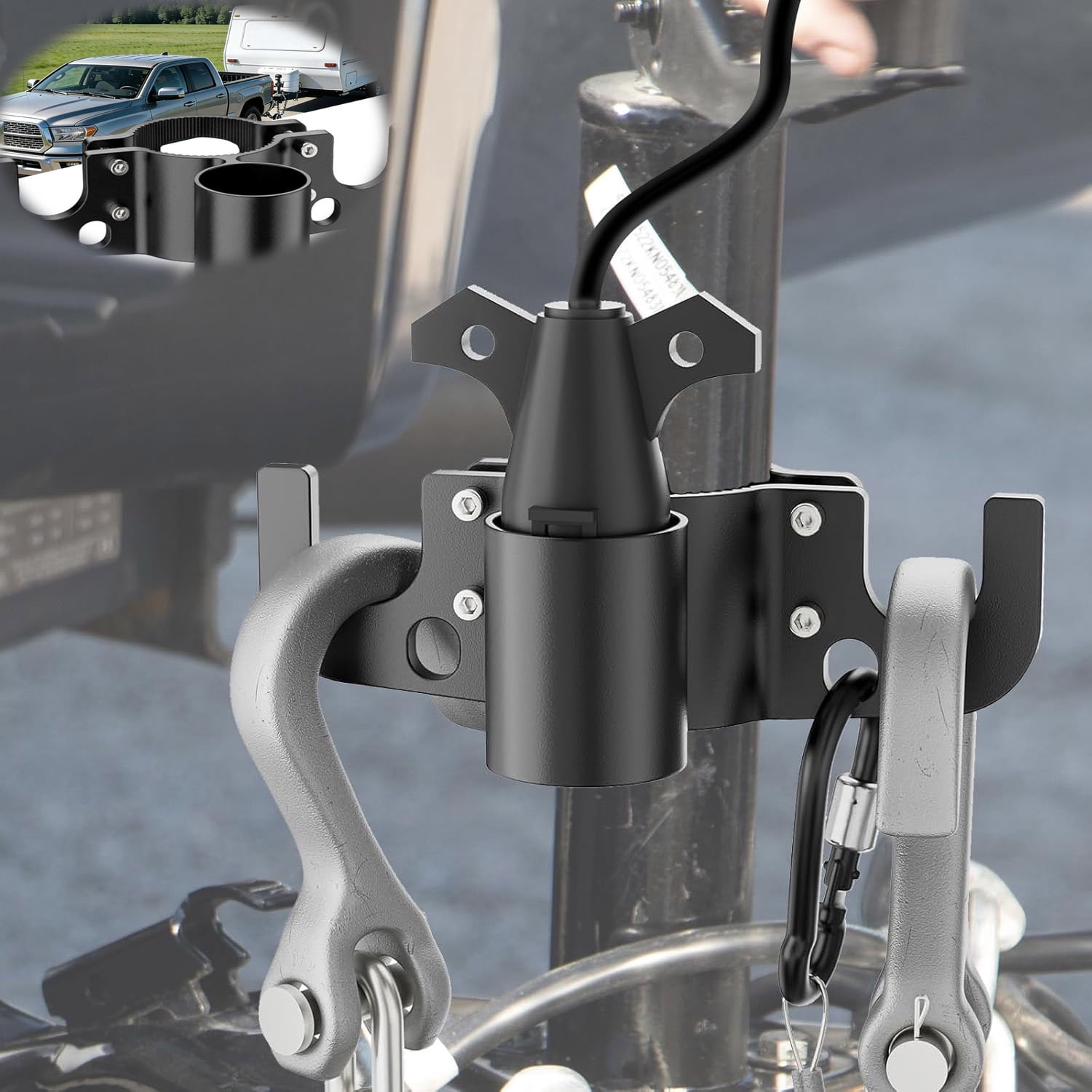 Trailer Towing Chain Organizer, Aluminum 7 Way Plug Holder Heavy Duty RV Accessories Cover Kit Outside Camper Tongue Jacks Travel Side Hooks Cable Harness , Heavy-Duty Trailer Chain Holder