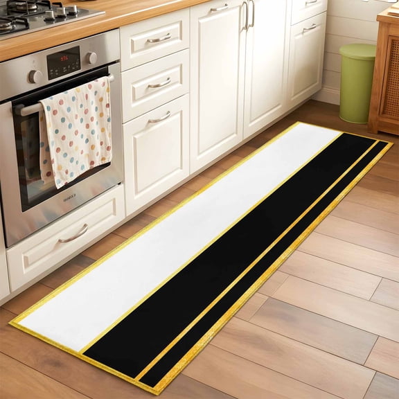 Gold Line 2x6 Runner Rug for Hallway Walkway Kitchen Galley, Black Color Block Rectangular Geometric Modern Low Pile Washable Non Slip Long Area Rug