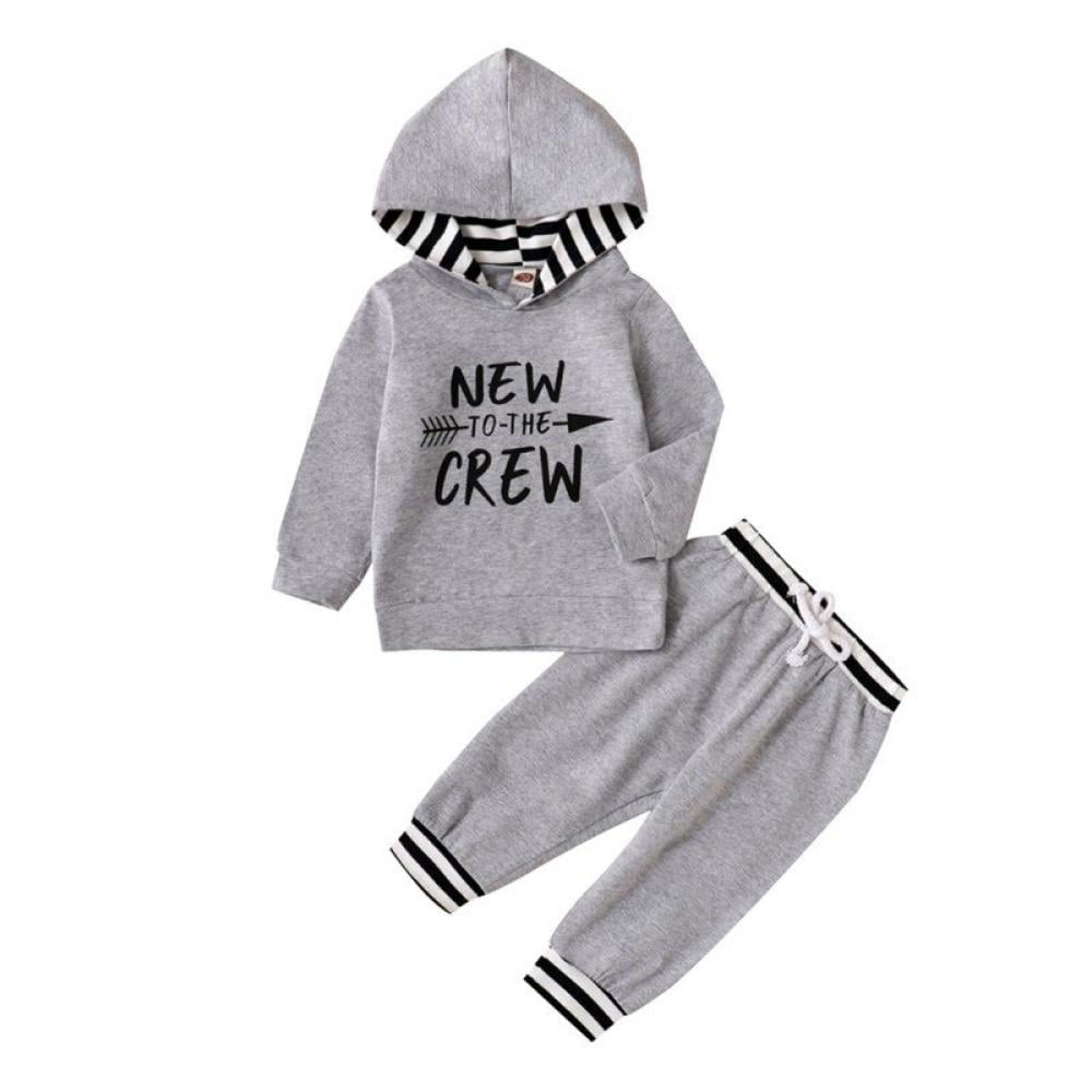Newborn Baby Boy New to The Crew Sweatshirt Hoodies Clothes Infant Top Pants Outfits Set