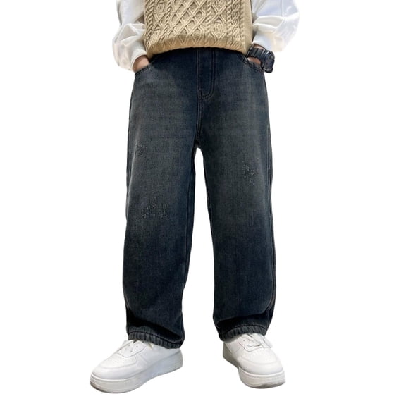 Nskgu Boys Baggy Jeans Loose Wide Leg Denim Pants Cargo Pocket Trendy Casual Jeans for Youth Teens