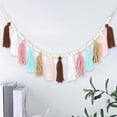 thumbnail image 6 of Sunjoy Tech Wood Bead Garland with Rainbow Cotton Rope Tassel Handmade Boho Elegant Rustic Farmhouse Wall Hanging Wooden Bead Decoration Home Supplies, 6 of 7