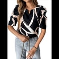 thumbnail image 2 of Blusa Peplum Estampada para Mujer con Mangas Abullonadas y Cuello en V Elástico. Albaricoque Negro XL, 2 of 9