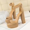 thumbnail image 3 of Zapatos de tacón alto para mujer, gruesos, superdelgados, sexys, para discoteca, con plataforma impermeable, con hebilla de cinturón abierto, 3 of 4