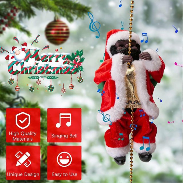 Electric Santa ClimbingClimbing Santa Claus on Rope Ladder with Music Hanging Christams Decorations Home Indoor Wall Decor(Rope Ladder Black, 1)