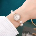 thumbnail image 4 of Women Faux Pearl Bracelet Watch Adjustable Strap Round Rhinestone Dial Ladies Casual Formal Dress Quartz Wristwatch Fashion Jewelry Accessory, 4 of 8