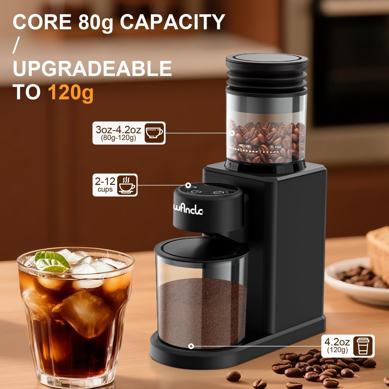 Conical Burr Coffee Grinder Touch Edition - 25 Settings, Precision Timer, Anti-Static,  Blower, 200W Motor for Home Brewing