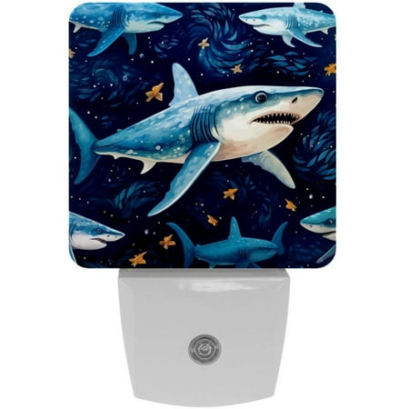 

Ocean Shark Starry Sky Background 2 Pack Night Lights Plug Into Wall Decorative With Auto Dusk-To-Dawn Sensor LED Night Light For Kids Adults Rooms Toilet Hallway Stairs