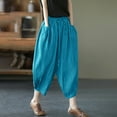 thumbnail image 2 of OSOLU Solid Color Pants Waist Elastic Band Balloon Linen Loose Casual Women Summer Trousers Everyday Comfort Versatile Workout Training Joggers Bottoms, 2 of 4
