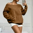 thumbnail image 5 of Resicozy Womens Crewneck Sweatshirt Off Shoulder Long Sleeve Pullover Top with Pockets Oversized Shirt Basic Clothes 2025 Brown XL, 5 of 7