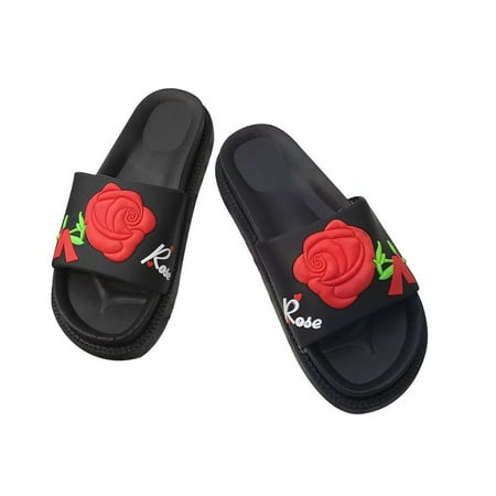 

Fashion Rose Flower Printed Sandals Slip-on Slippers Women Platform Shoes