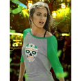 thumbnail image 3 of Tstars St Patricks Day Sugar Skull Clovers Women Raglan Shirt, 3 of 6