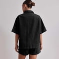 thumbnail image 5 of Women's Vintage Denim Shirt, Short Sleeve Button Down Shirt with Chest Pockets, Relaxed Fit Casual Jean Top, Summer Denim Shacket and Oversized Jean Shirt-Black, 5 of 7