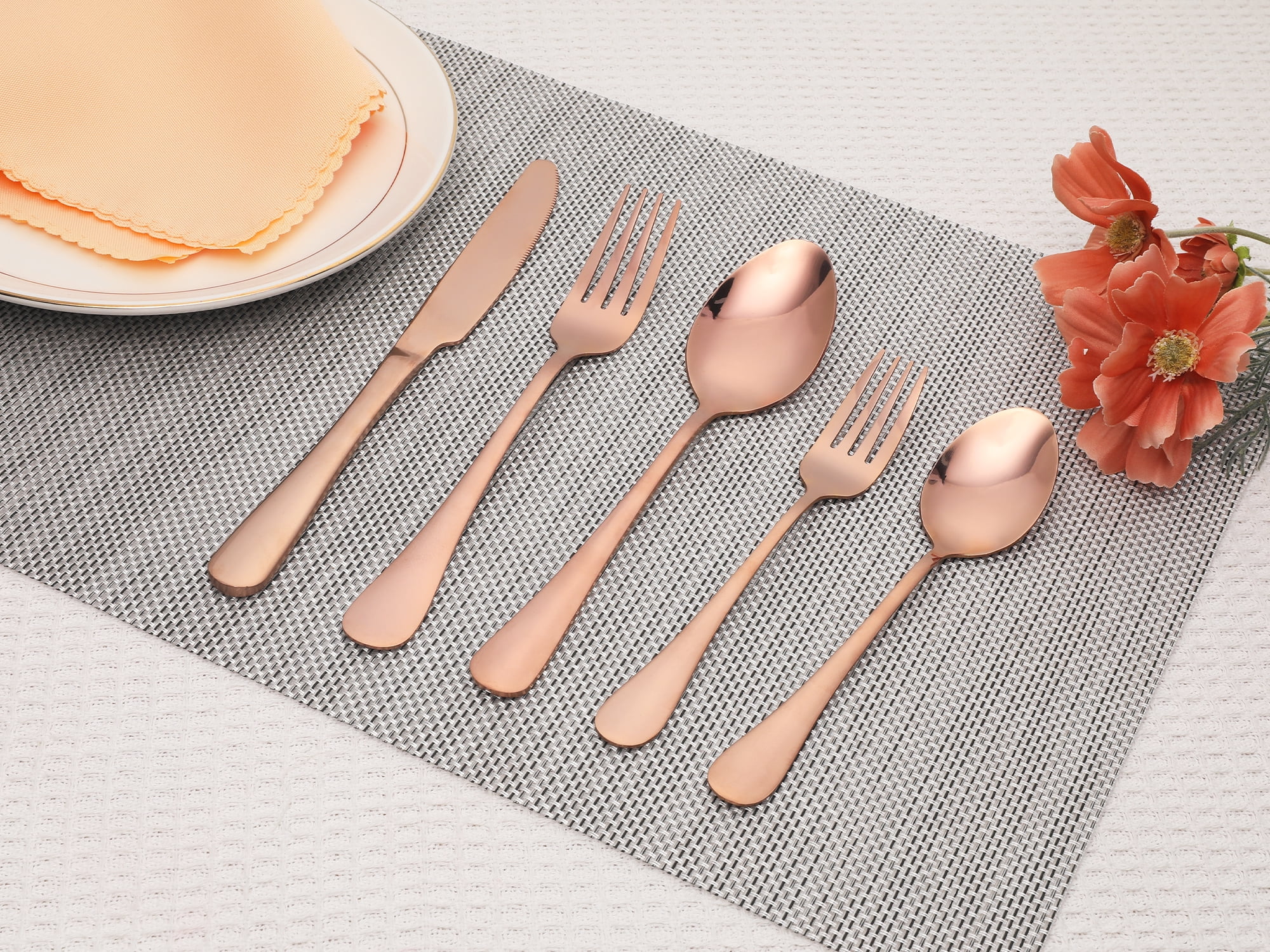 Unique Bargains 20 Pcs Stainless Steel Flatware Set Mirror Polished Cutlery Rose Gold