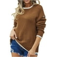 thumbnail image 2 of PiGOGI Women's Color Block Pullover Sweater Round Neck Long Sleeve Knit Casual Top Coffee M, 2 of 6