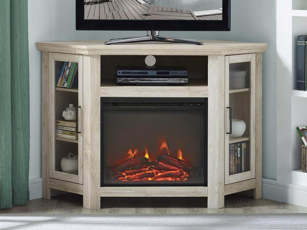 48" Wood Corner Fireplace TV Stand - White Oak | Walmart ...
