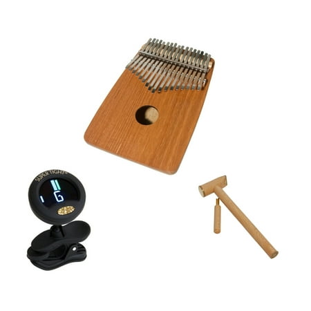 Kalimba Thumb Piano Package Includes: Dobani Thumb Piano Kalimba 17-key, W/ Rounded Back - Red Cedar + Clip-on Chromatic Tuner + Tuning Hammer