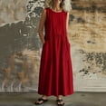 thumbnail image 6 of Guieoi Summer Dresses for Women under $10 Plus Size Flowy Solid-Color V-Neck Sleeveless Dress with Pockets Red XXL, 6 of 6