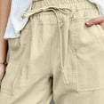 thumbnail image 5 of Wycnly Cropped Pants for Women Womens Jogger Pants Casual Solid Drawstring Elastic Waist Cropped Trousers Summer Vintage Cotton Linen Plus Size Pants with Pocket, 5 of 7