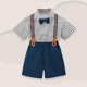 thumbnail image 2 of Odeerbi Chicos 4 Piezas Caballero Traje Formal Preppy Vestido de Manga Corta Camisa de Vestido + Traje Pantalones Cortos + Colgantes + Corbata Colegial Conjunto de Uniforme, 2 of 9