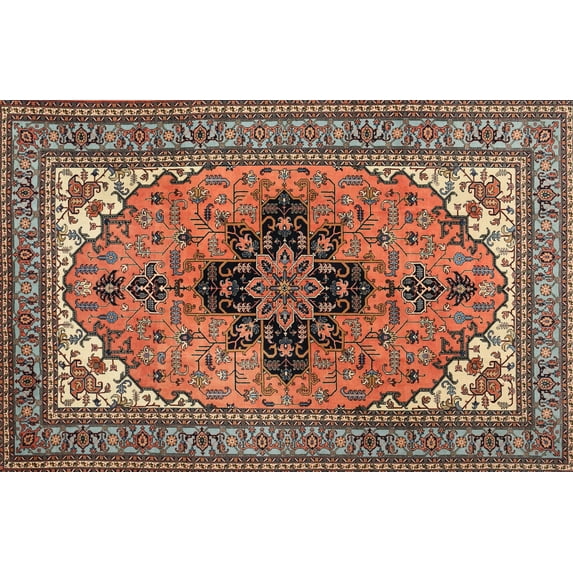 Ahgly Company Indoor Rectangle Traditional Light Copper Gold Medallion Area Rugs, 7' x 9'