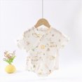 thumbnail image 2 of KPOPLK Newborn Baby Girl Summer Clothes Striped Short Sleeve Bubble Romper Bodysuit Jumpsuit Infant Outfit Light Yellow Size 6-9 Months, 2 of 5