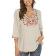 thumbnail image 5 of Women's Boho Embroidered Tops 3/4 Sleeve Mexican Peasant Shirts Bohemian Loose Tunic Blouses, 5 of 5