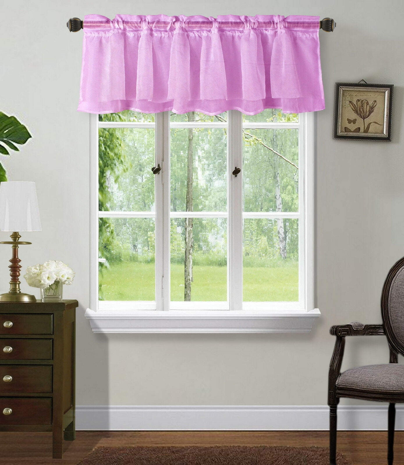 2PC VOILLE SHEER STRAIGHT VALANCE SMALL WINDOW CURTAIN TOPPER SHORTH PANEL 18" 