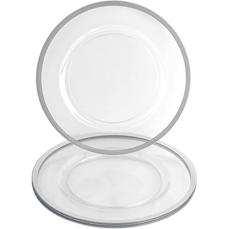 

Bargains 13 In Charger Plates [8 Pack] Clear with Black Border Disposable Heavy Duty Plastic Dinner Chargers. Durable Heavy Weight Charger Service Plates. Tableware For Weddings For