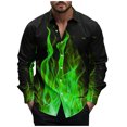thumbnail image 3 of BiZtdJrK Hawaiian Shirts for Men Casual Button Down Long Sleeve Tops Fashion 3D Flames Graphic Shirt Muscle Fit Blouses Green XXL Lightning Sales of Today, 3 of 6