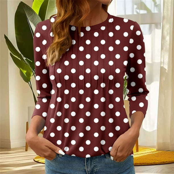 Heisall Women's T-Shirts 3/4 Sleeve Round Neck Loose Casual Striped Non-positional Print Spring/Autumn Fashion
