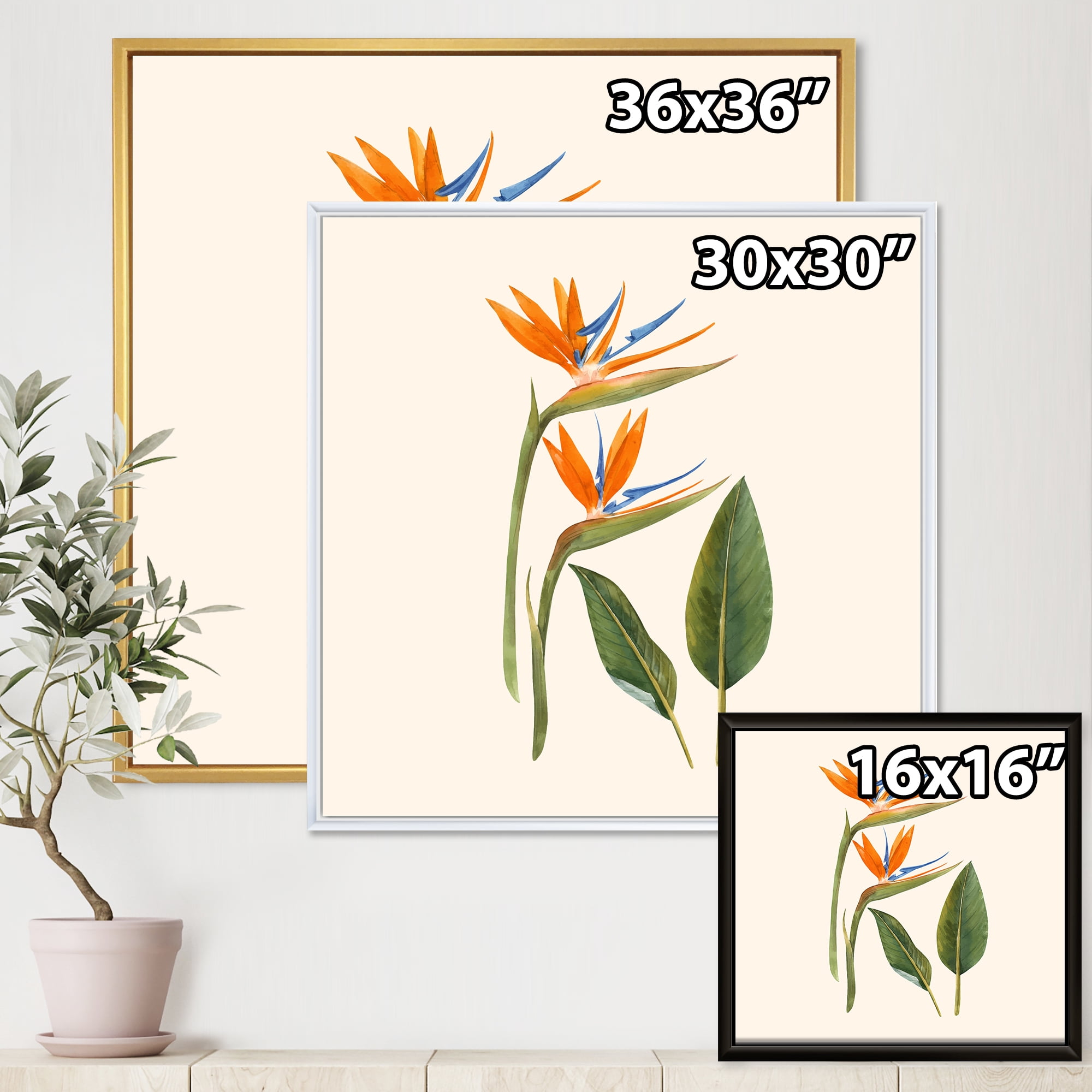 Designart 'Ancient Strelitzia Flowers' Traditional Framed Canvas Wall Art Print