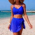 thumbnail image 2 of ZXLBBD Swimsuits for Women Elegant Solid Color Adjustable Straps Ruched Tankini with Ruffle Elastic Waist Swim Skirts Casual Swimming Beachwear, 2 of 7