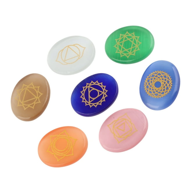 Engraved Chakra Stone Chakra Stone Set 7Pcs/Set Engraved Spiritual Healing Meditation Palm Stones Reiki Chakra Crystal ANGGREK Otros