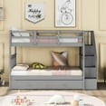 thumbnail image 2 of Harper & Bright Designs Stairway Twin Over Twin Bunk Bed with Trundle, Staircase and Storage, Solid Wood Storage Bunk Bed Frame with Guardrail, Can be Separated into 2 Beds, 2 of 12