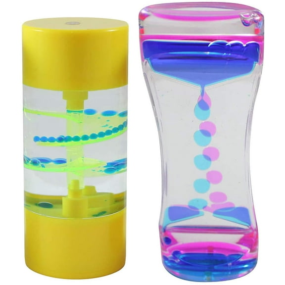 Set of 2 Bubble Spiral Liquid Dripping Timer - Calm Down Jar - Soothing and Calming Motion - Liquid Timer Sensory Office Desk Toy - Visual Stimulation (Random Colors)