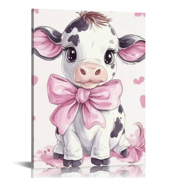 Patifu Kawaii Cow Wall Art Canvas Home Office Bedroom Decor 12x16 in