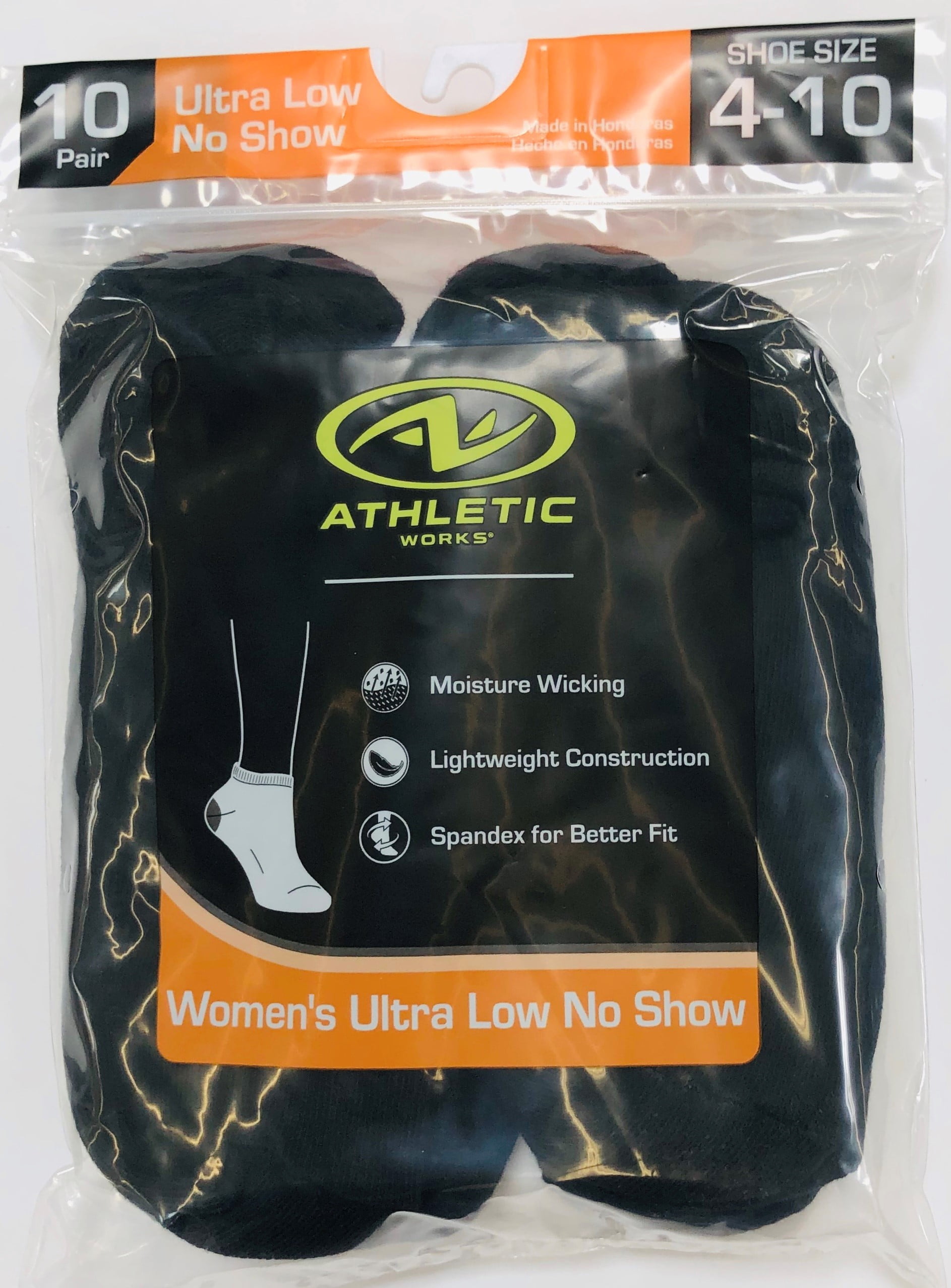 Athletic Works Women's Ultra Low No Show Socks, 10 Pairs
