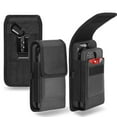 thumbnail image 2 of For Apple iPhone 16 Plus (6.7") Universal Dual Phone Holster Vertical Pouch for 2 Phones, Double Decker Belt Clip Case with Credit Card Slots Wallet Cover - Black, 2 of 8