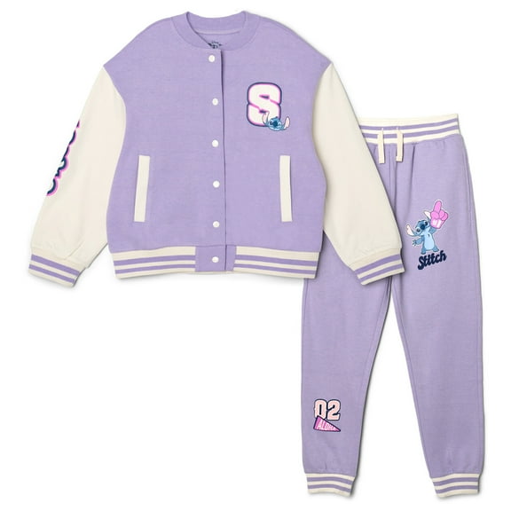 Disney Lilo & Stitch Fleece Varsity Bomber Jacket and Jogger Pants Outfit Set Toddler to Big Kid