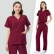 thumbnail image 5 of Ropa quirúrgica elástica de secado rápido, ropa de enfermera de hospital, traje de salón de belleza, ropa de lavado a mano con escote en V dividido, 5 of 6